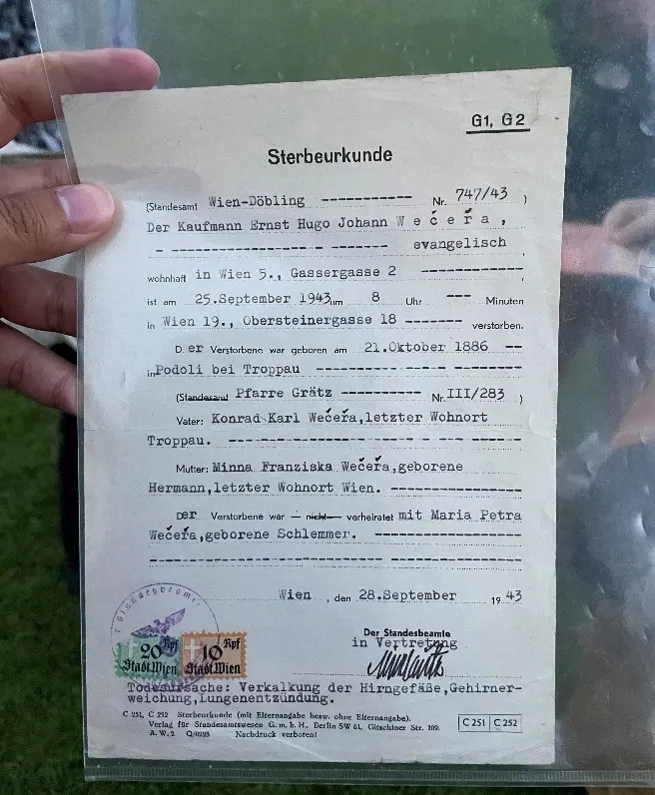 導覽員祖父的死亡證明書