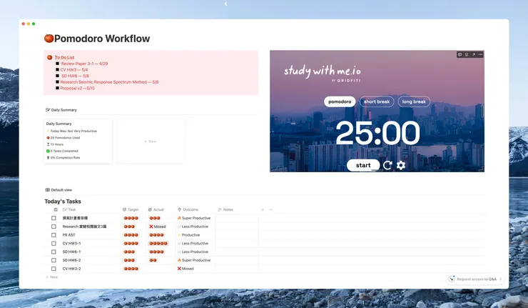Notion 番茄鐘模板