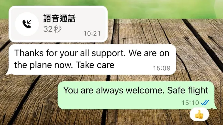 客戶離境前特別來電致謝，登機後還傳訊通知，聽到這些特別開心