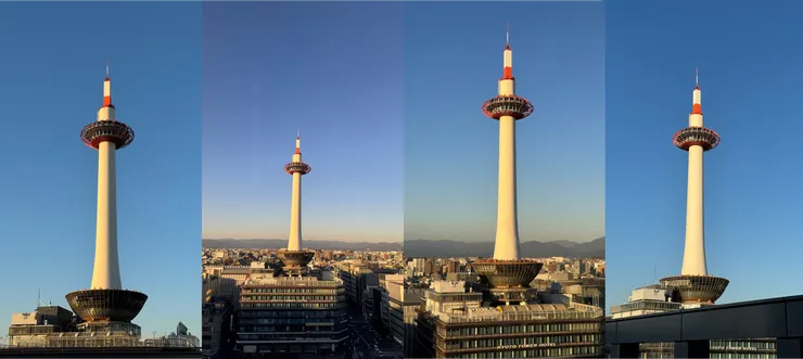 沿路拍攝各種角度的京都塔(圖片來源：自行拍攝)