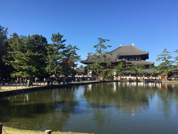 東大寺前的鏡池，是其中一個絕佳的取景位置。（作者拍攝）