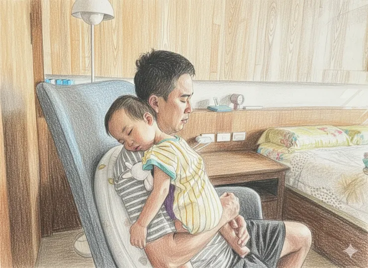 無奈又想睡的爸爸與多多