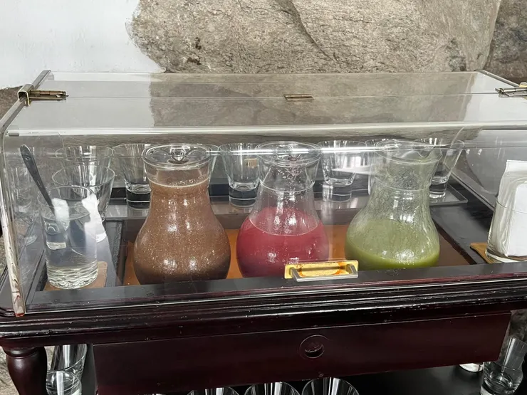 果汁有三種：酪梨汁、西瓜汁和木蘋果汁。