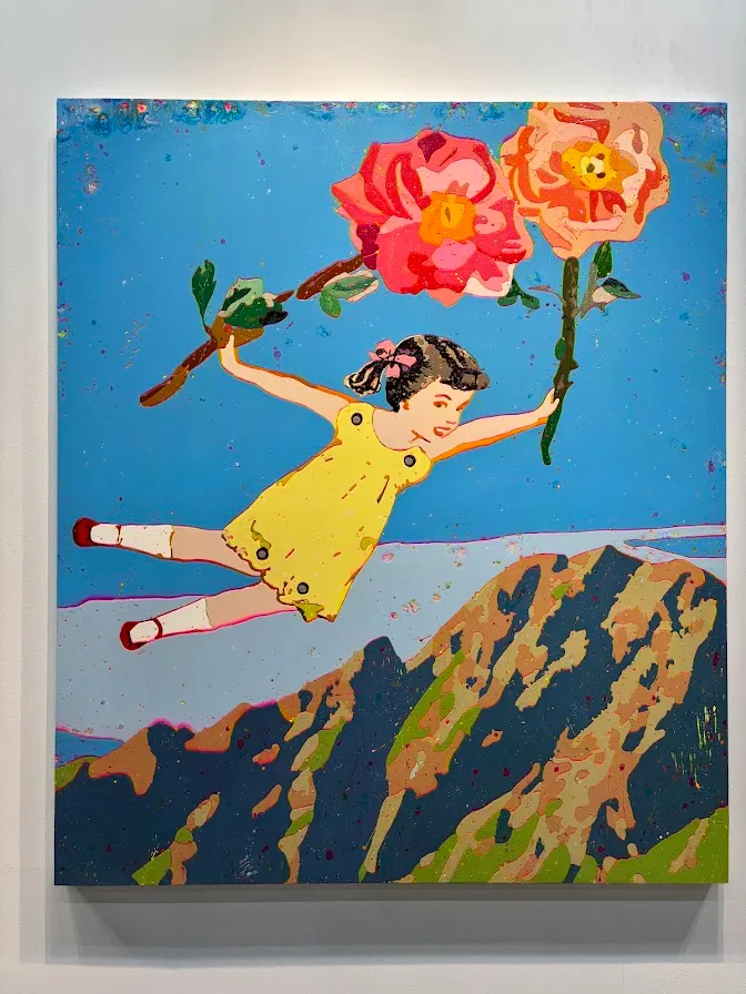 革命情感，如乘風飛越高峰。走過的人、共鳴的時刻，都會留在生命的雲端上。拍攝於2024台北當代藝術博覽會，賴九岑《乘著風與花繽紛玉山之巔》（2023）