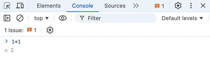 輸入1 + 1按下enter，console就回傳了2。