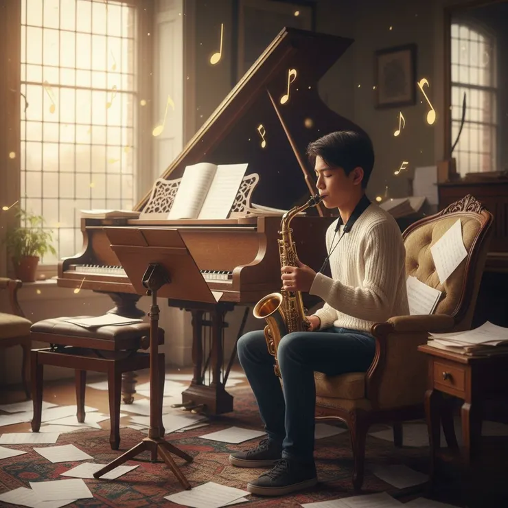 AI示意圖：喜愛薩克斯風音樂的蒲美蓬·阿杜德(來源：AI生成圖)