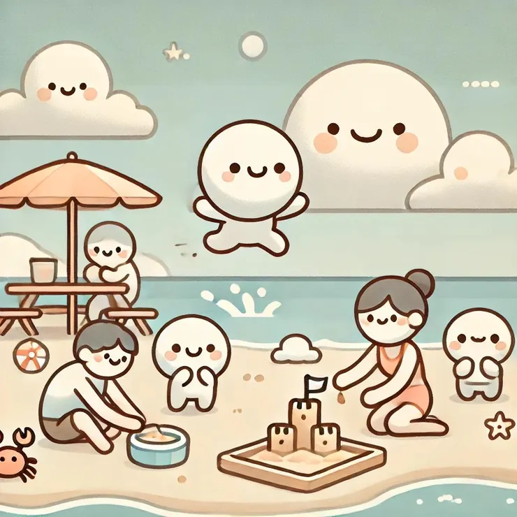 圓圓的海邊一日遊（AI生成圖）