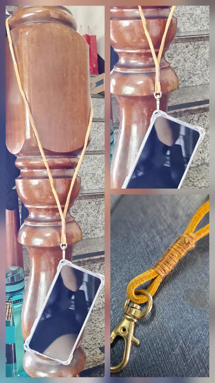 衣服配飾(真皮皮繩) ,改製作成手機吊繩
