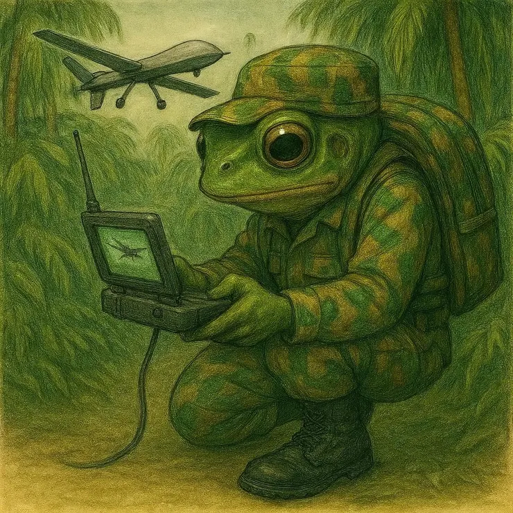 本蛙也要去考無人機執照堅守後方，呱，絕不衝第一線