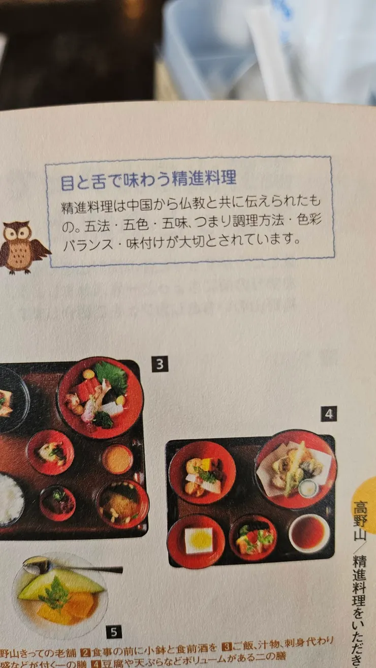 有趣的完美ending~~最後在咖啡廳休息，獲得高野山小知識，精進料理是佛教隨中國傳來的飲食文化，講究「五法、五色、五味」：五種烹調法、五種顏色、五種味道。看起來清淡，卻其實很講究平衡。 (btw 在山上吃了兩天素喔!!! ))