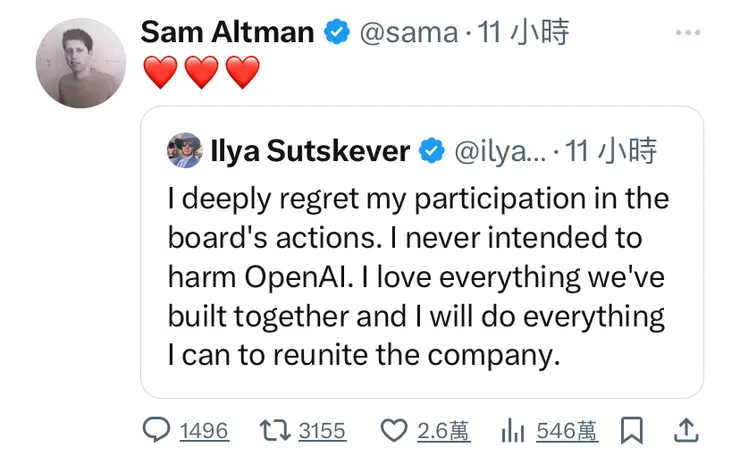 源自:Sam Altman X貼文