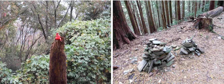 燒山寺娃娃#1（左圖）/ 這次沿路不少都有這種石頭搭建的小山，我有機會的話也都會拿一小塊石頭加入創作（右圖）