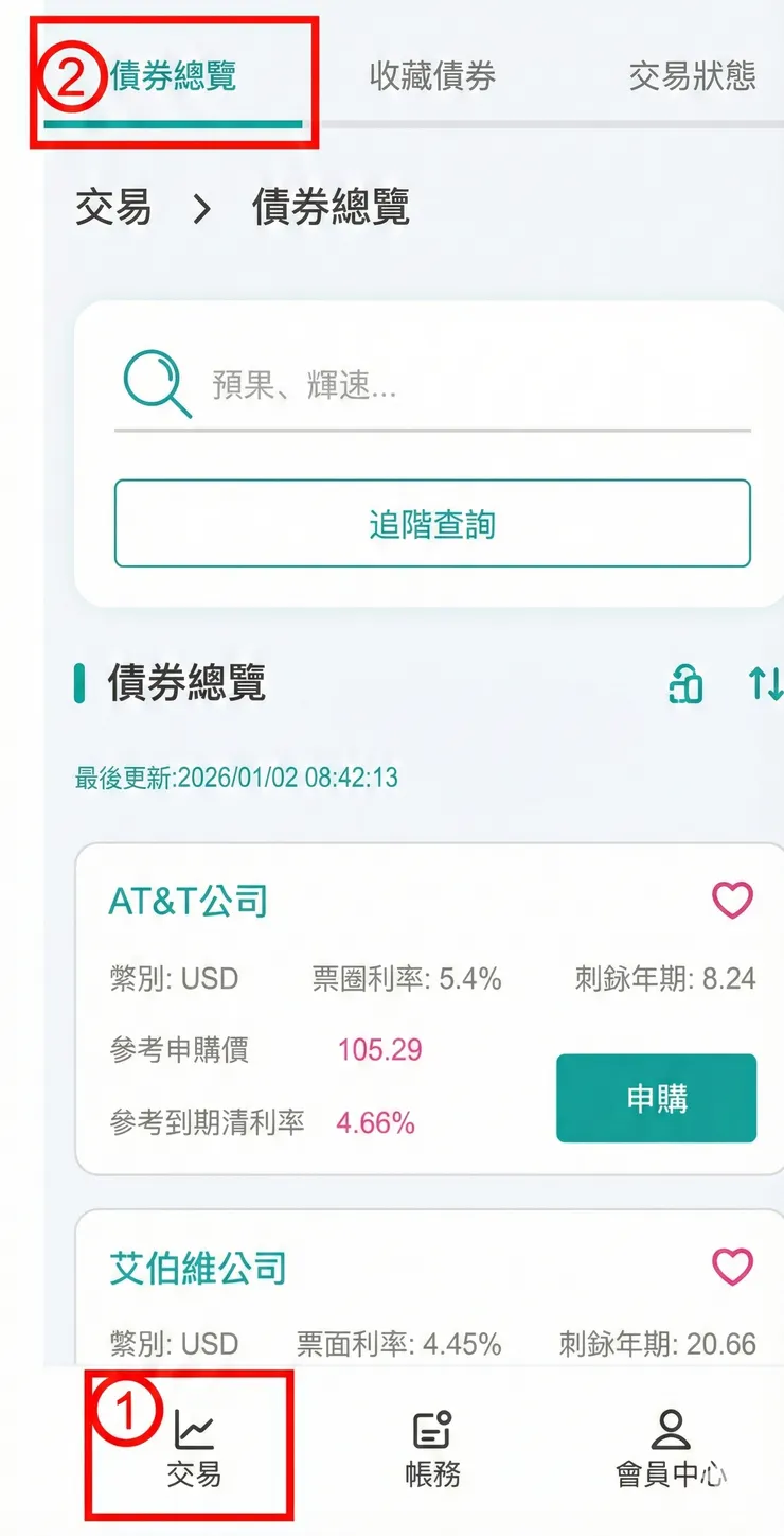 *此畫面為示意圖，實際債券條件依交易當下為主