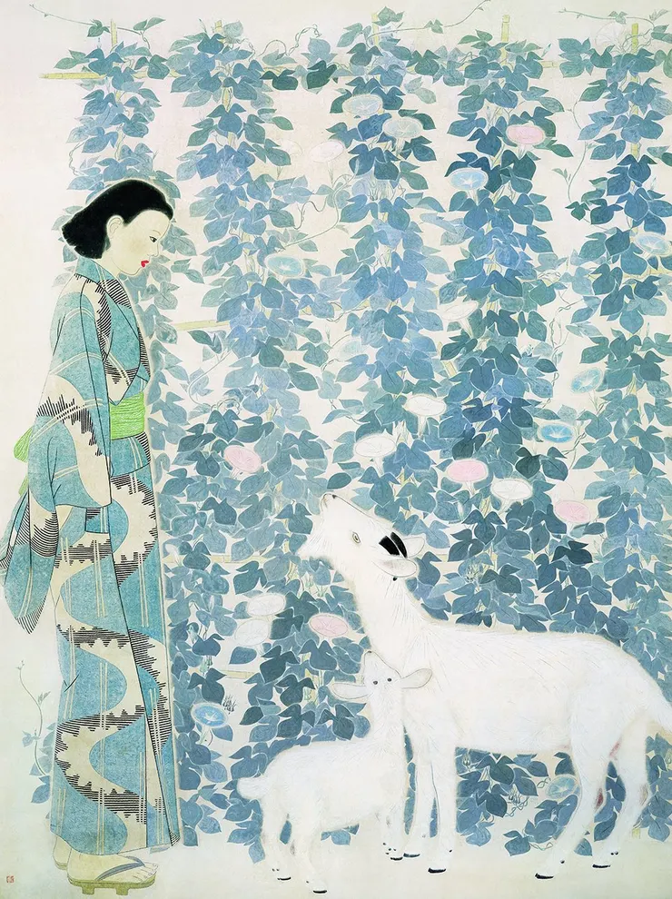 林之助朝涼　Coolness of the Morning　 1940　 紙本．膠彩　Glue color on paper　 283×182cm 國立臺灣美術館典藏