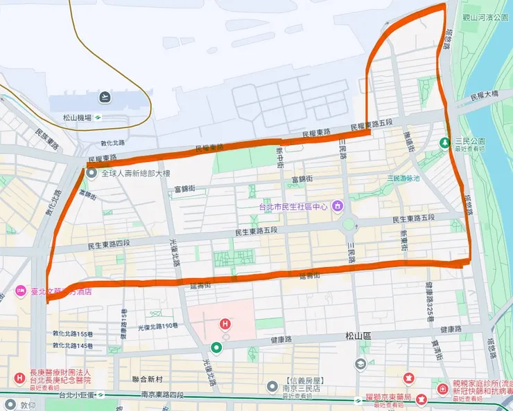 民生社區大致範圍(紅線框內)