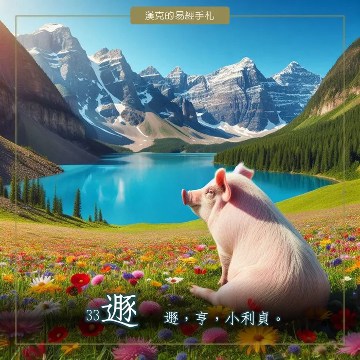 天山遯，「行到水窮處，坐看雲起時」，這是「肥遯」等級。  （漢克設計，AI生成圖）