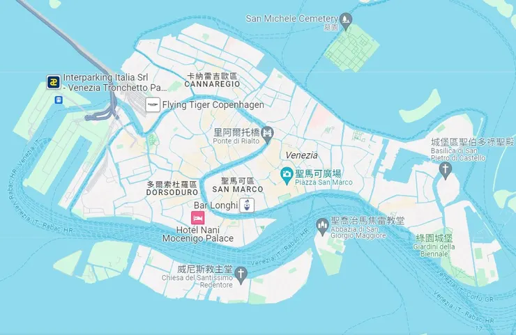 威尼斯大運河位置  (Google 地圖截圖)