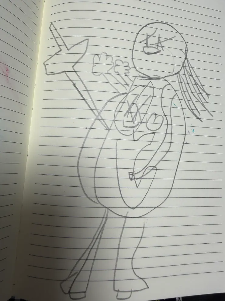 小犬的畫作；的確像我會做的事情。（媽媽會保護你，即便萬箭穿心，也好過你受傷，我哭死）