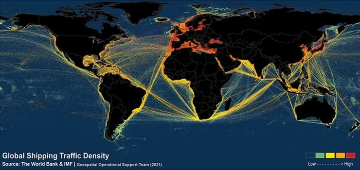 2021年全球海運密度（來源：worldbank.org）