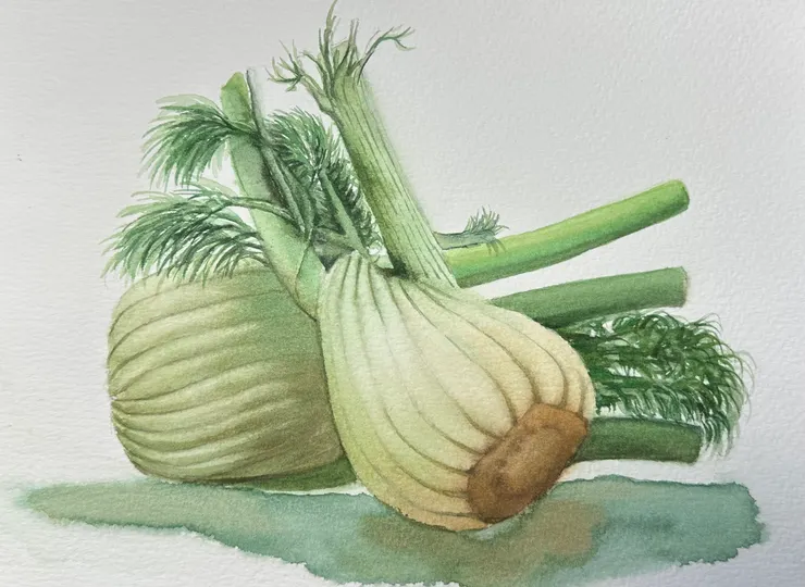 這張不知名的植物靜物畫，沒有太多的塗改或修正，乾淨的筆觸是我喜歡的樣子。（圖 by Vina)