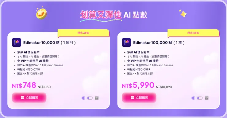 Edimakor AI點數優惠，最高現折45%