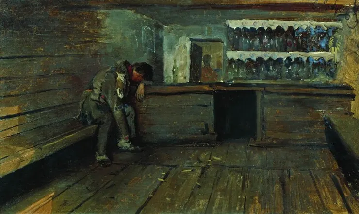醉倒在卡巴克酒館的人(Source: Andrei Petrovich Ryabushkin, Кабак, 1891 / Public domain / via Wikimedia Commons)