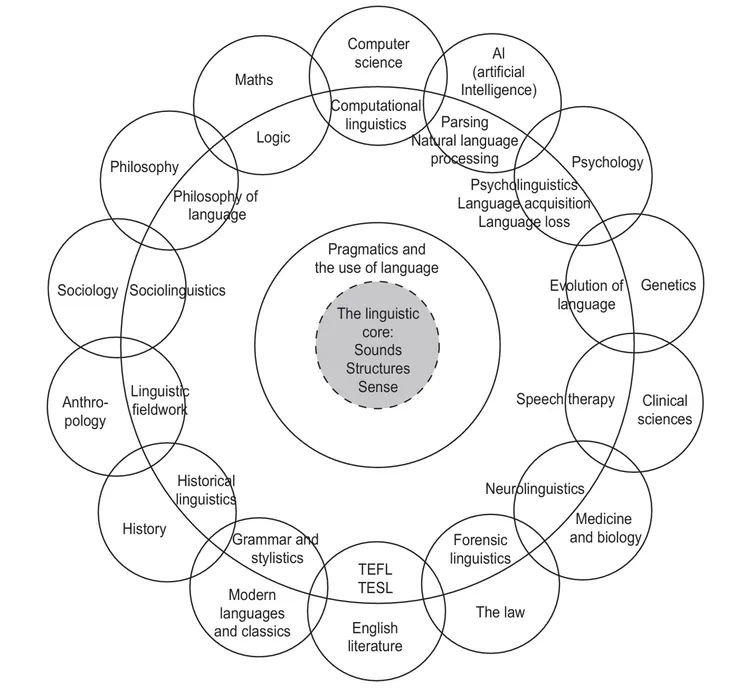 語言學與其它學科的連結，圖片來源：〈語言學研究的前瞻趨勢〉