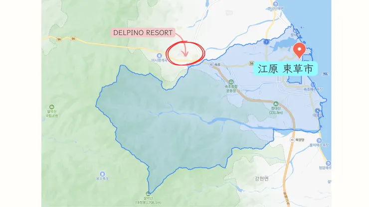 紅色圓圈起的位置為渡假村位置