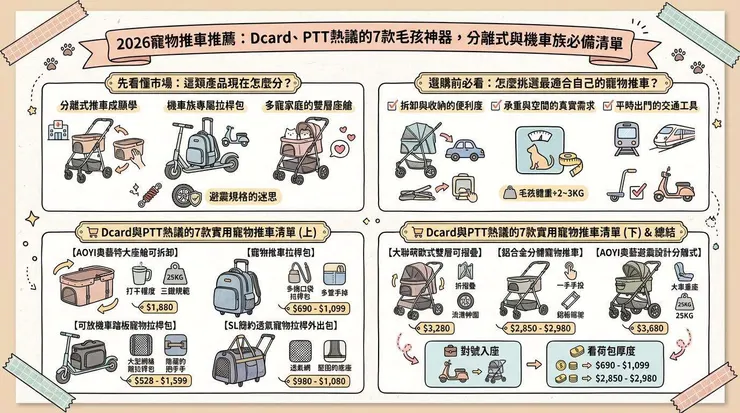 2026寵物推車推薦：Dcard、PTT熱議的7款毛孩神器，分離式與機車族必備清單