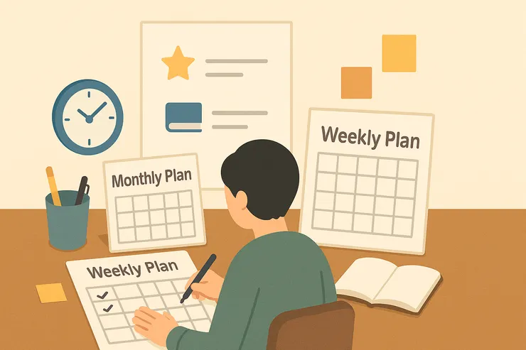 先看見一年想成為怎樣的自己，再用月計畫與週計畫把目標拆成做得到的步驟。