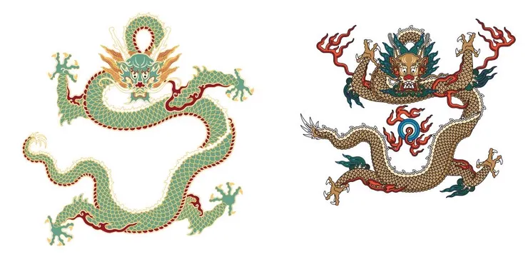 左邊為龍紋，右邊為蟒紋（圖／原點出版《故宮紋樣配色事典》）