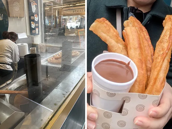 (左)現炸油條 (右)巧克力搭油條