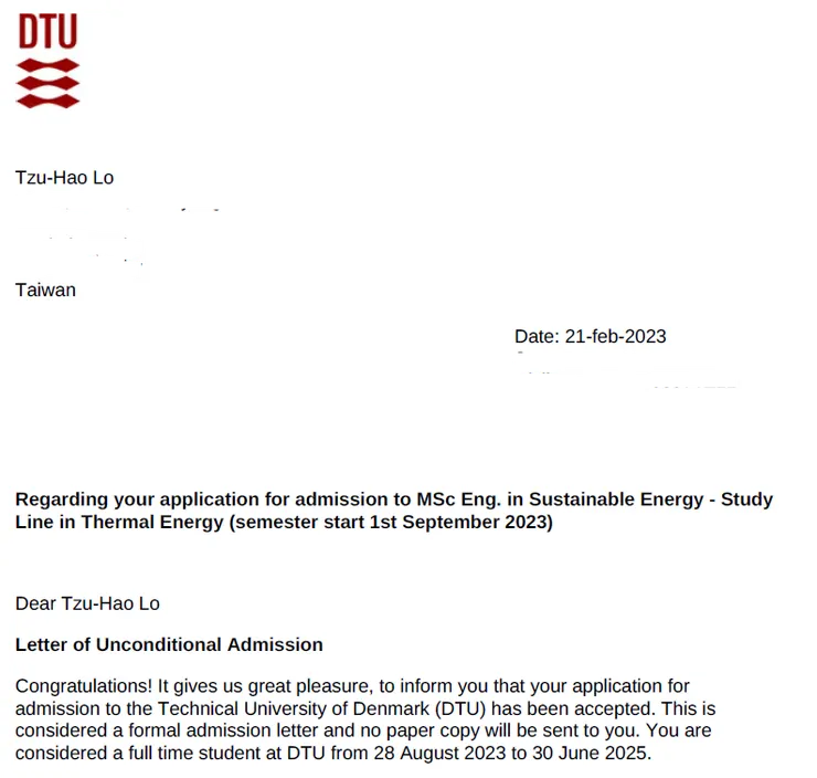 Fig. 1 Unconditional Admission to Technical University of Denmark