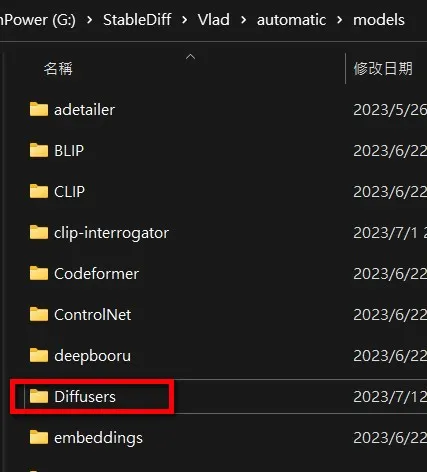 模型會在models > Diffuers 中以資料夾呈現