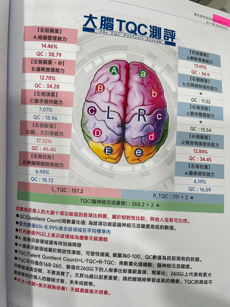 大腦TQC分佈
