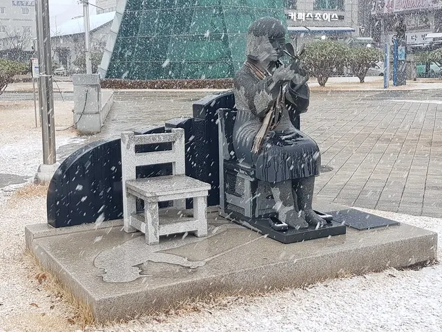 雪中的和平少女像,忠清南道保寧市,保寧文化中心前廣場。