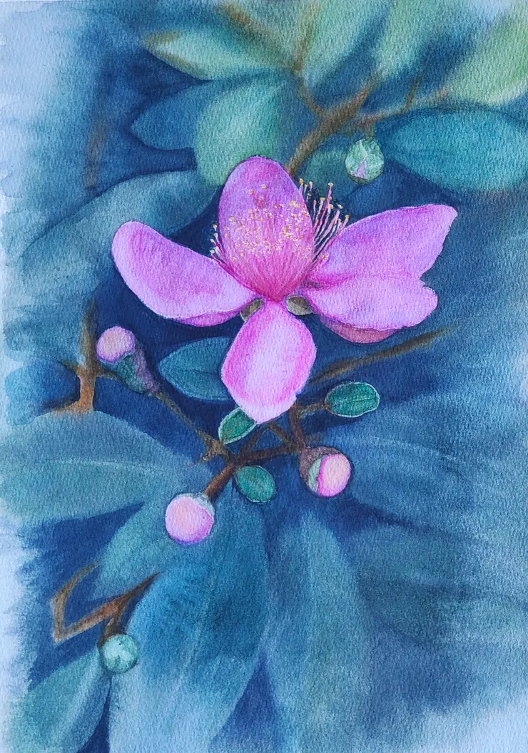 姚金孃，水彩，8開。第一次學用留白膠，留下花藥的位置。