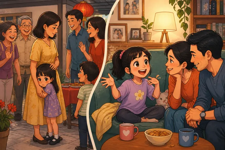 小時候的我,在親戚和父母面前,完全是兩個樣子。(圖/ ChatGPT 製作)