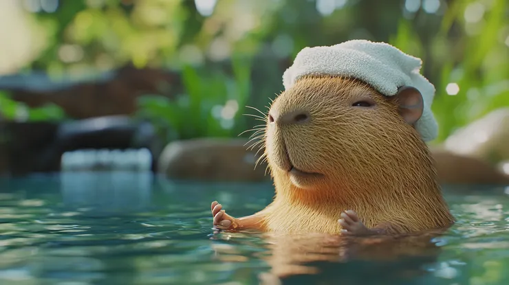 一邊泡溫泉．一邊傳道的水豚君