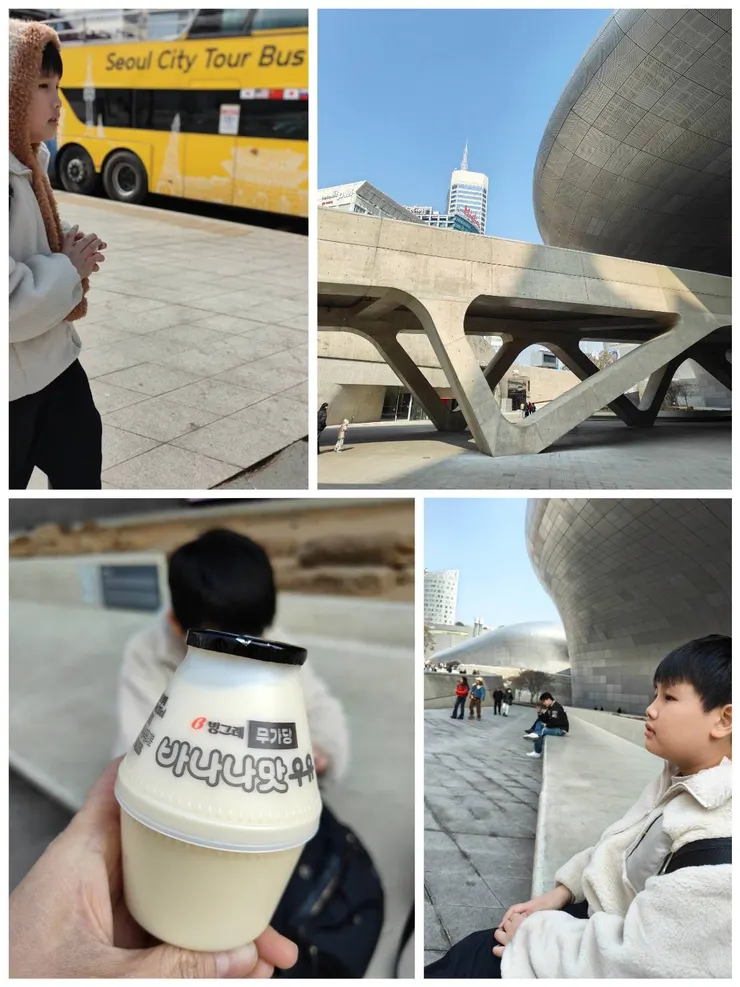 在進都塔百貨前,我們在對面的廣場休憩,每天都喝不同口味的香蕉牛奶。