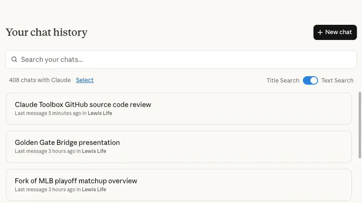 Chat History Text Search