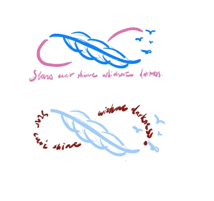 最初的草圖，刺青師會跟你確認要哪種擺飾