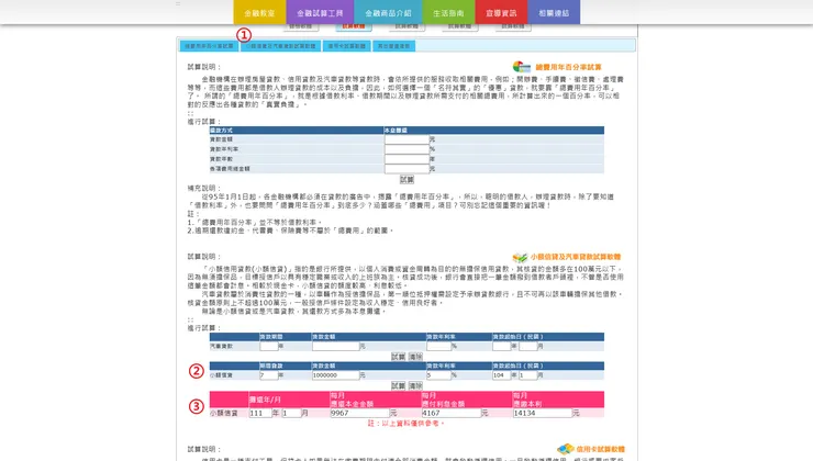 金管會信貸試算工具的教學流程