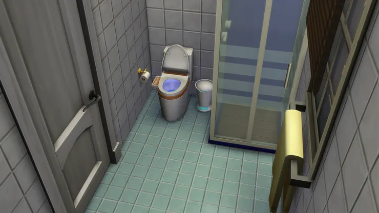 其實現實中很多洗手間的格局都是這樣，一邊是洗手盆和儲物空間，另一邊是馬桶和衛浴設施。