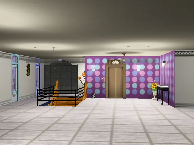 這個電梯大堂跟樓下的完全不同。