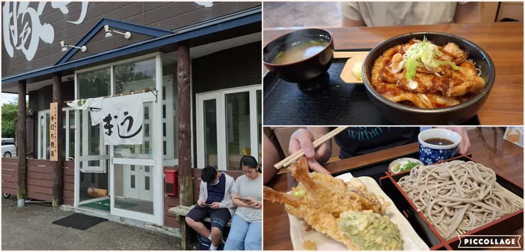 點了三碗豚肉飯跟一份炸蝦蕎麥麵，都很好吃!