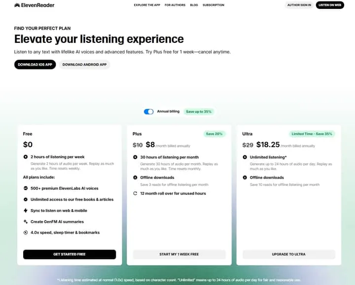 ElevenReader 價目表（2025 年 6 月）