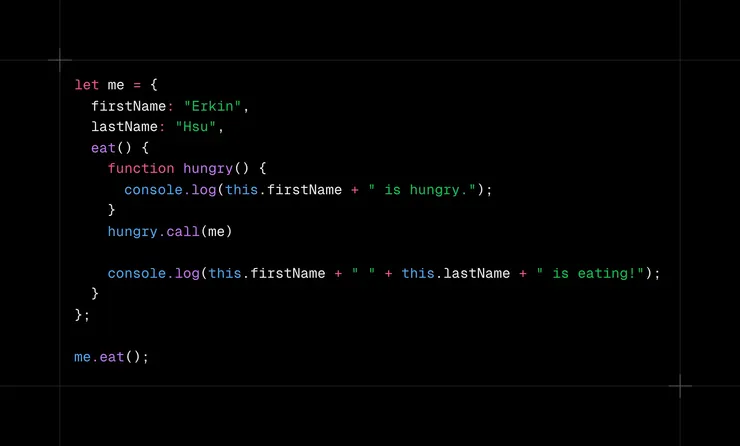 我們指定讓me來callhungry()，它裡面的this就會是me了。