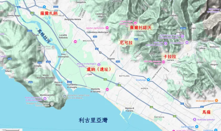 現在的盧納（盧尼）及周邊的地圖。