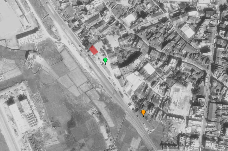 北投站站場 ，圖釘點是疑似倉庫 